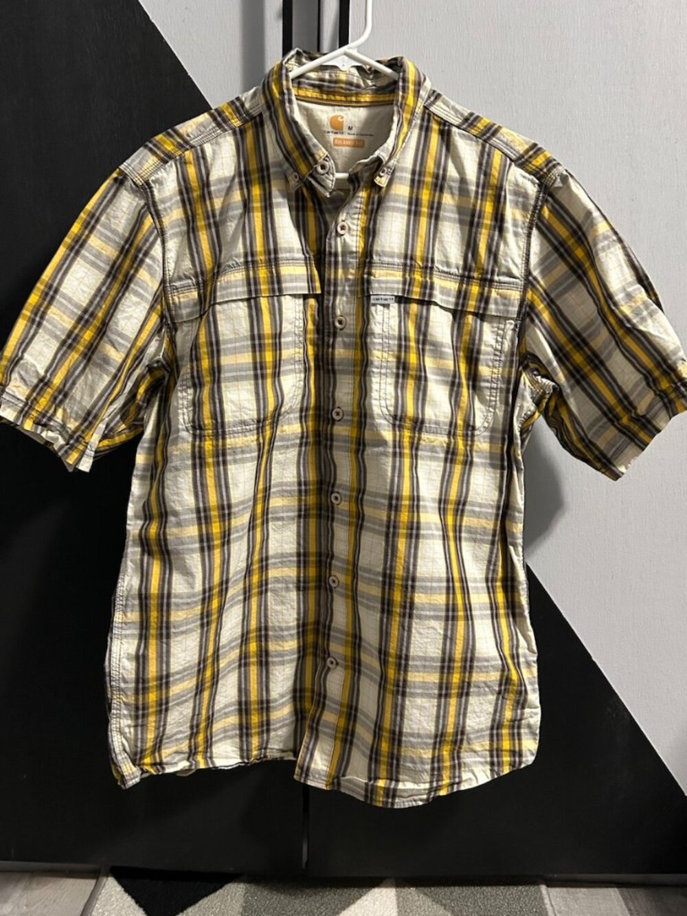 Carhartt Force Plaid Relaxed Fit SS Button Vented Brown/Yellow/Cream Men's M